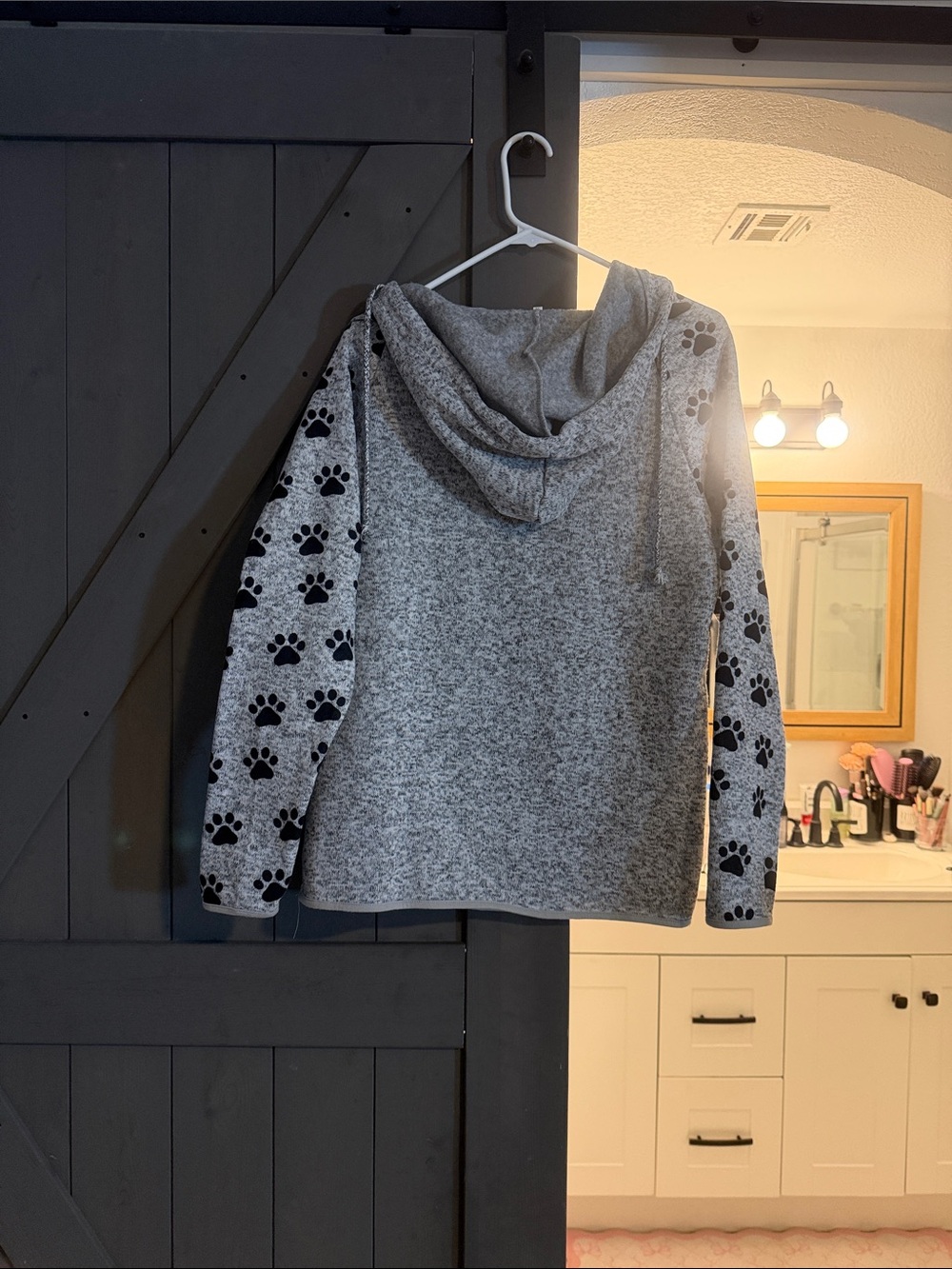 Dog Mom Paw Print Hoodie - Gray with Black Accent - Picture 2 of 6